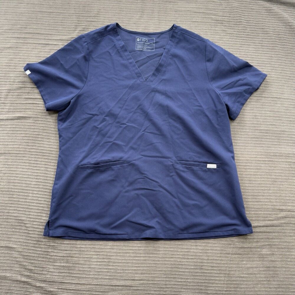 Figs Scrub Top Women 2XL Blue Polyester Nursing Hospital Medical Comfort.